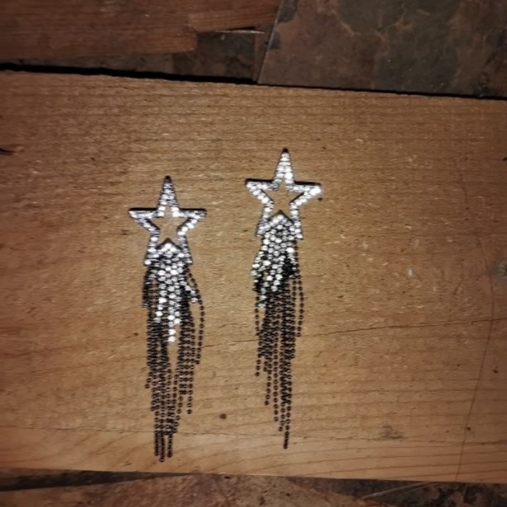 Star Dangle Earrings with Rhinestones